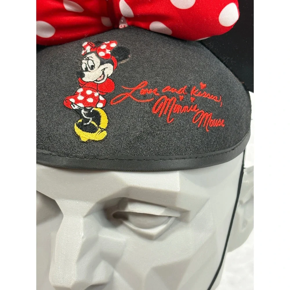 Disney Parks Minnie Mouse Ear Hat Youth Black Red Polka Dot Bow Madeline Name